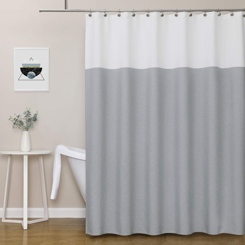 WEST LAKE Grey Color Block Shower Curtain, Water Resisitant Washable Polyester Fabric DÃ©cor, Colorblock Bathroom Curtain Grommet Top, 70''x72'',NO Hook,Gray and Off White - Image 1